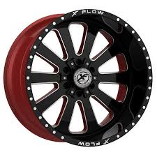 24X14 5-5.00/5-127/5-139.7/5-5.50 -76 78.1 XFX-302 FLOW GLOSS BLK & MILLED W/RED INNER